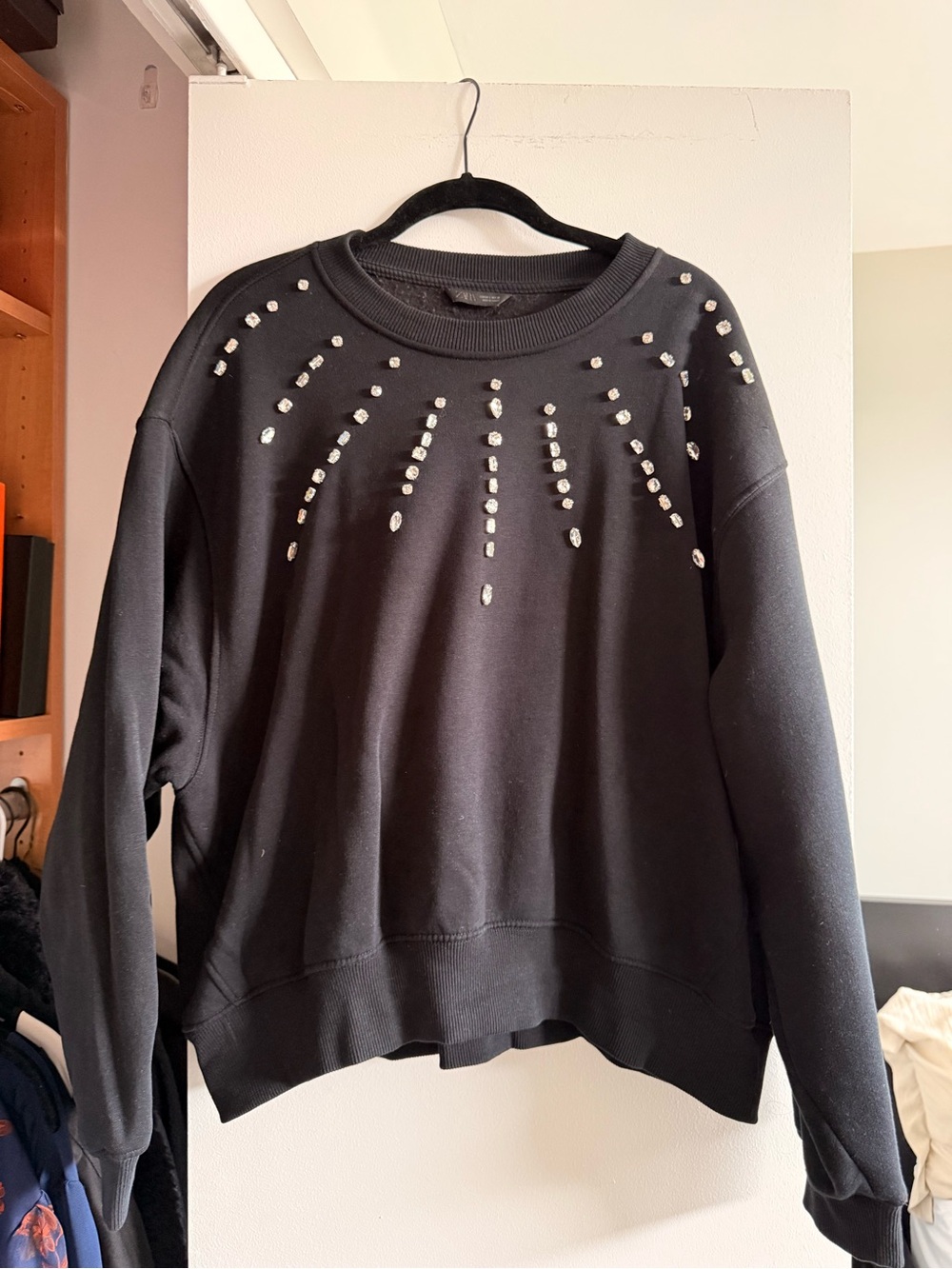 Zara Black Crewneck Sweater with Silver Stud Embellishments